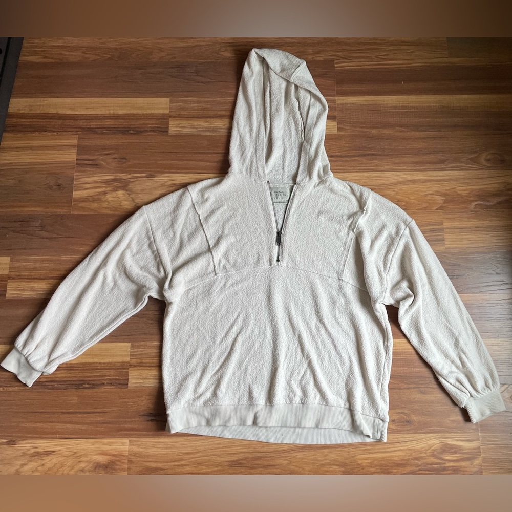 Urban Outfitters Cream Terry Cloth Half Zip Hoodie Pullover Cozy Lounge Top SML